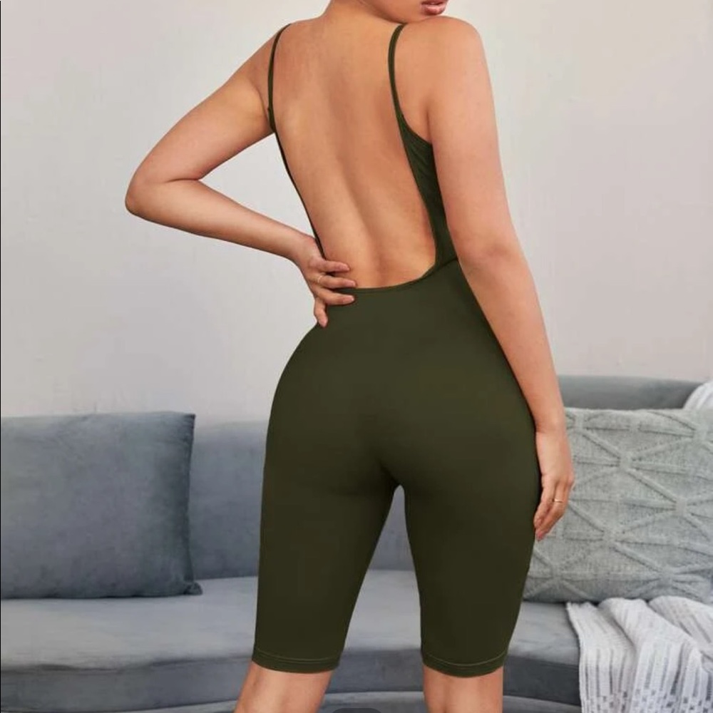 Letter Graphic Backless Cami Romper